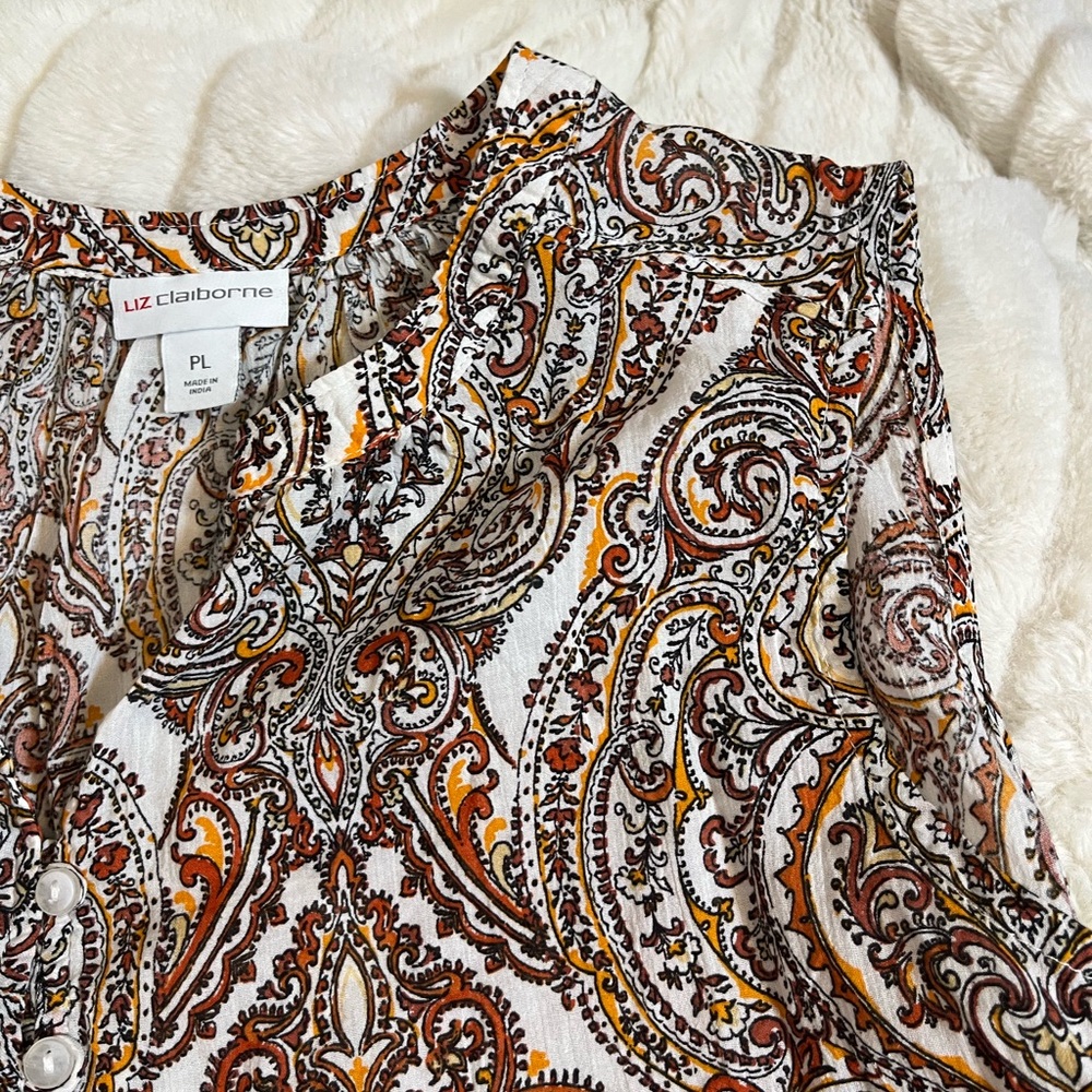 Liz Claiborne PL Maximalist Sleeveless Office Work Spring Summer Sheer Blouse